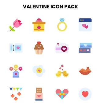 Valentine Flat Set Icons Pack Stock Illustration