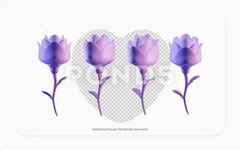 Valentine Flower 3D Render Design Elements PSD Template