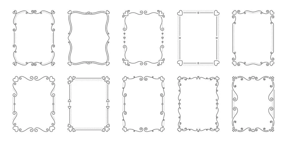 Valentine frame border divider text black line set Stock Illustration