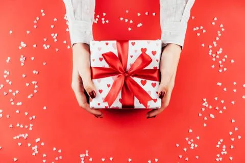 Valentine gift hands Stock Photos