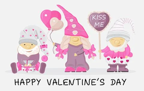 Valentine gnome concept vector. Cute cartoon elf helding in hands valentine d Stock Illustration