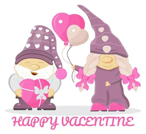 Valentine gnomes concept vector. Cute cartoon elf helding in hands valentine  Stock Illustration