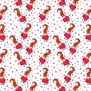 Valentine gnomes vector seamless pattern on a white background. Can be used.. Stock Illustration