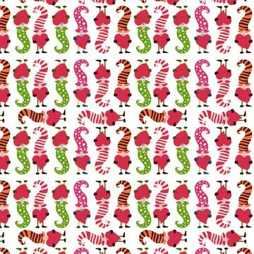 Valentine gnomes vector seamless pattern on a white background. Can be used f Stock Illustration
