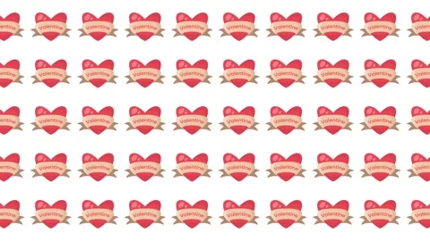 Valentine heart pattern with ribbon banner on white background for wrapping Stock Footage 345539872