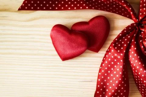 Valentine heart with red dotted ribbon Stock Photos