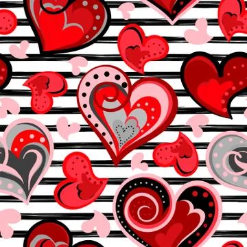 Valentine heart seamless background. Vector. Hand draw hearts, romantic pattern. Stock Illustration