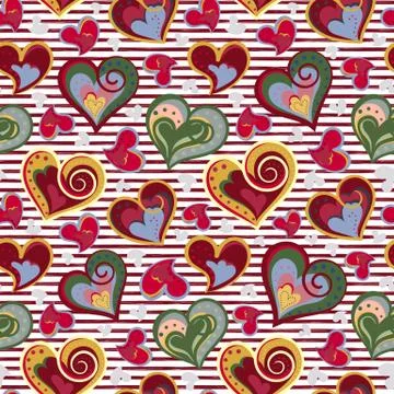 Valentine heart seamless background. Vector. Hand draw hearts, romantic pattern. Stock Illustration