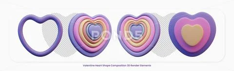 Valentine Heart Shape 3D Render Design Elements Modello PSD