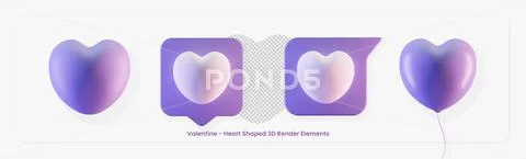 Valentine Heart Shaped 3D Render Elements PSD Template