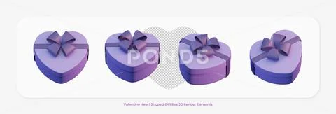 Valentine Heart Shaped Gift Box 3D Render Design Elements PSD-Vorlage