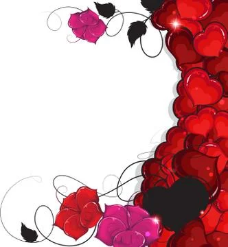 Valentine Hearts and  flowers Stock Illustration