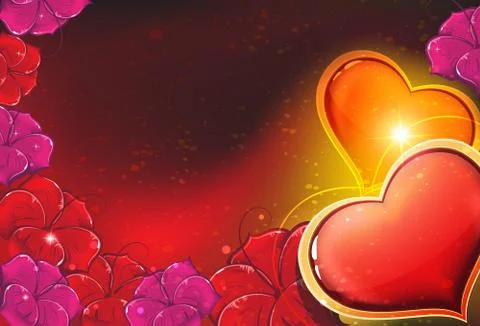 Valentine hearts and flowers Stock Illustration