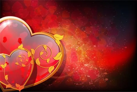 Valentine hearts on scratched red background Stock Illustration