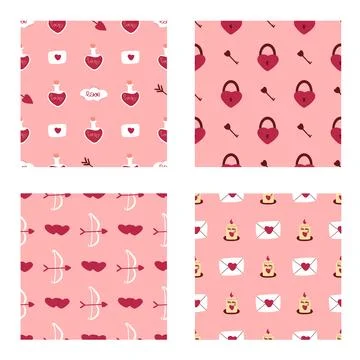 Valentine hearts seamless patterns set Stock Illustration