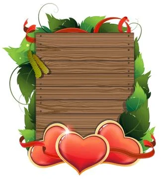 Valentine hearts on wooden background Stock Illustration