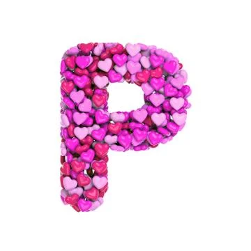 Valentine letter P - Upper-case 3d pink hearts font - suitable for Love, pass Stock Illustration