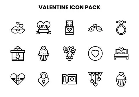 Valentine Line Vector Icons Pack Stock Illustration