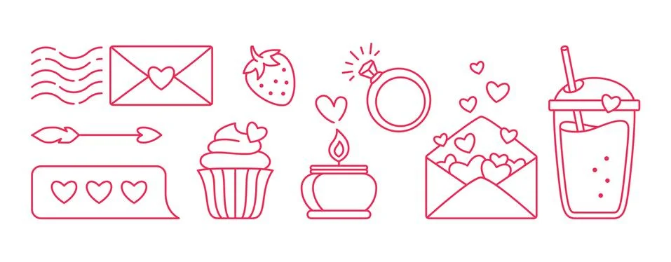 Valentine linear flat icon object set arrow vector Stock Illustration
