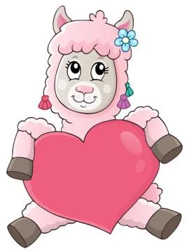 Valentine llama theme image 库存插图