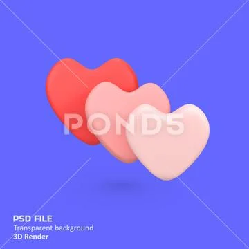 Valentine love heart isolated 3d render icon illustration PSD Template