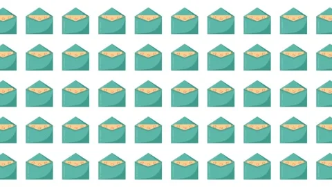 Valentine Love Letter Pattern with Teal Envelopes and Red Hearts on White Stock Footage 345539885