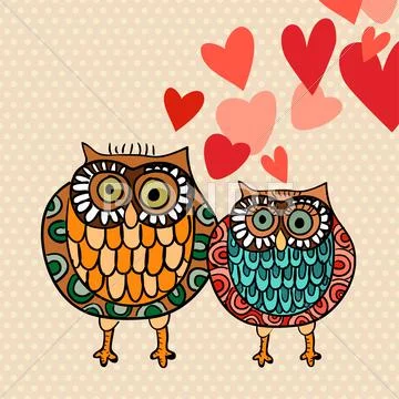 Valentine owl couple in love Stock Illustration