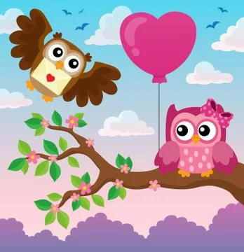 Valentine owls theme image Stock Illustration