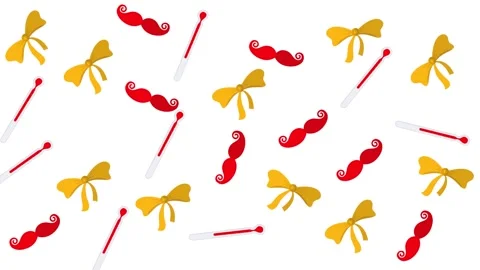 Valentine Party Pattern with Red Mustaches and Golden Bows on White Background Stock Footage 345539952