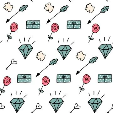 Valentine pattern in doodle style Stock Illustration