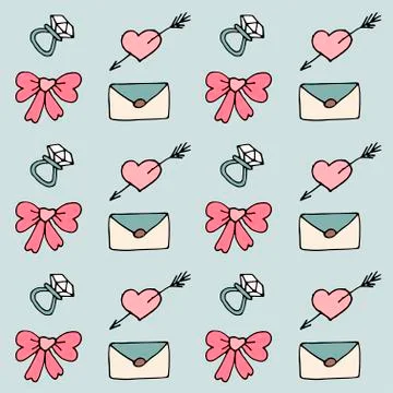 Valentine pattern in doodle style Stock Illustration