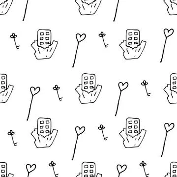 Valentine pattern in doodle style Stock Illustration