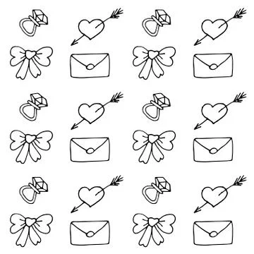 Valentine pattern in doodle style Stock Illustration