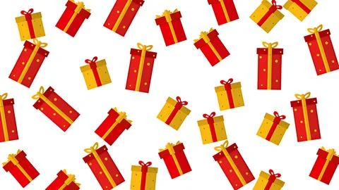 Valentine pattern with red and yellow gift boxes and bows on white background Stock Illustration