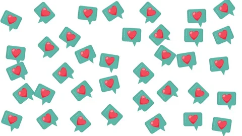 Valentine Pattern of Red Heart Icons in Speech Bubbles on White Background Stock Footage 345539640