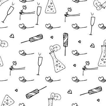 Valentine patterns in doodle style Stock Illustration