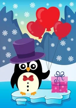 Valentine penguin topic image 库存插图