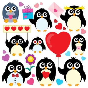 Valentine penguins theme collection Illustrazione stock