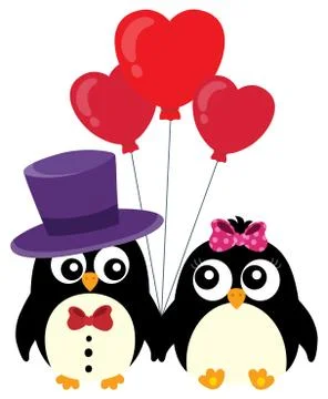 Valentine penguins theme image Stock Illustration