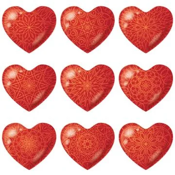 Valentine red hearts with pattern, set Stock Illustration