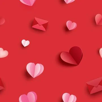 Valentine red hearts seamless pattern background. Stock Illustration