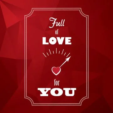 Valentine red low poly vector background with message and love meter. Romantic Stock Illustration