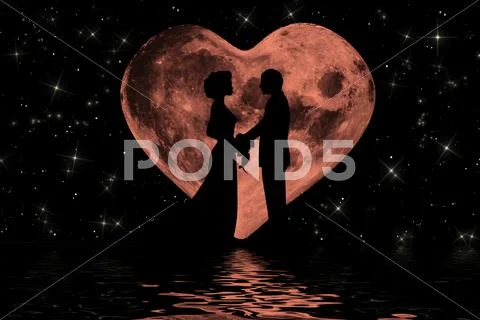 Valentine romantic atmosphere with heart shaped moon Stock Illustration