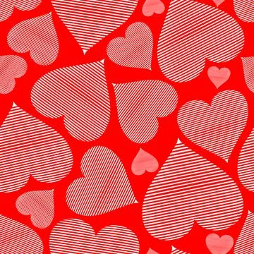 Valentine romantic seamless pattern. Print design love symbol with white striped Stock Illustration