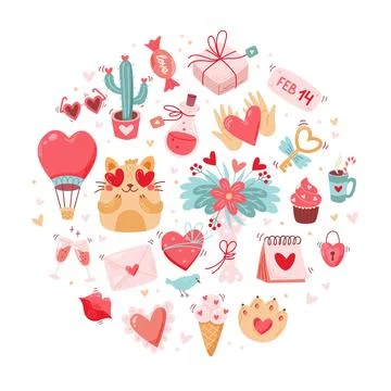 Valentine s day cute elements set. wedding and love concept. Vector illustration Stock Illustration