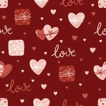 Valentine s Day seamless pattern with hand drawn elements on bright background Stock Illustration