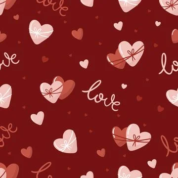 Valentine s Day seamless pattern with hand drawn elements on bright background Stock Illustration