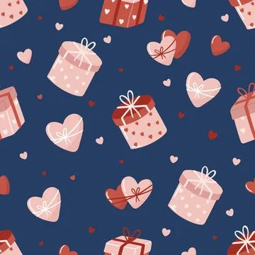 Valentine s Day seamless pattern with hand drawn elements on bright background Stock Illustration