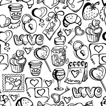 Valentine s Day seamless pattern in doodle style. Vector background for wra.. Stock Illustration