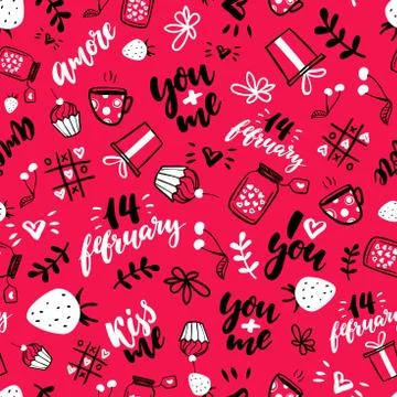 Valentine s Day vector seamless pattern. Isolated Artistic doodle drawings,.. Stock Illustration